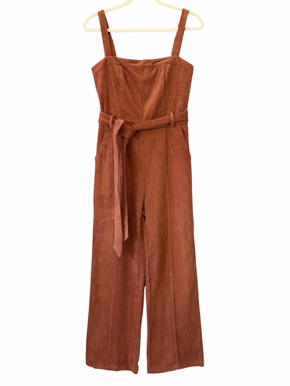 NWT Lulus Corduroy Overalls Small Burnt Orange Adjustable Strap Tie Waist Fall